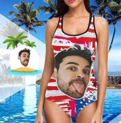 Face Swimsuit Custom Bathing Suit with Husbands Face – American Flag