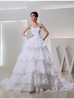 Herz-Ausschnitt Ärmelloses Kapelle Schleppe Anständiges Brautkleid aus Organza – MeKleid.de