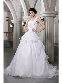 Kapelle Schleppe Empire Taille Organza Plissiertes Sittsames Brautkleid – MeKleid.de