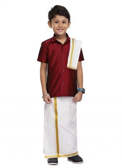 Kids Shirt + Dhoti +Towel 3 In 1 Set