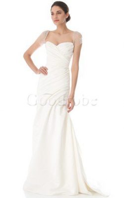 Robe de mariée facile longue textile taffetas avec manche courte ligne a – GoodRobe