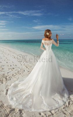 Schulterfrei Bateau Luxus Brautkleid mit Applike aus Organza – MeKleid.de