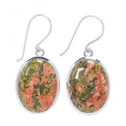 Pair of Bold Earrings-Sterling Silver Unakite Earring.