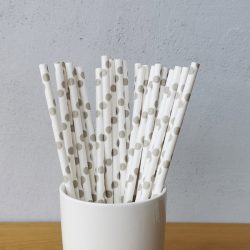 Gray Big Polka Dot Drinking Paper Straws