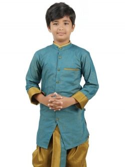 Buy Boys Zari Cotton Kurta Set Sky Blue Online | Ramraj Cotton