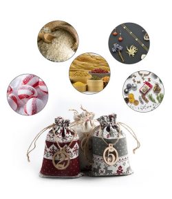 Classic Christmas Theme Printed Linen Candy Bag