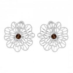 Earring : Flower Desiging Smoky Quartz Stone.