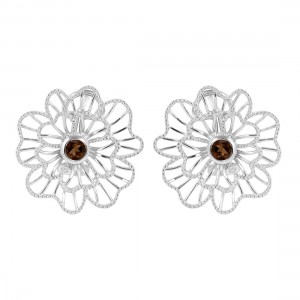 Earring : Flower Desiging Smoky Quartz Stone.