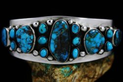 SAMMIE KESCOLI BEGAY CANDELARIA TURQUOISE INGOT COIN SILVER ROW BRACELET