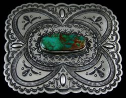 HERMAN SMITH BLUE GEM TURQUOISE REPOSSE BELT BUCKLE