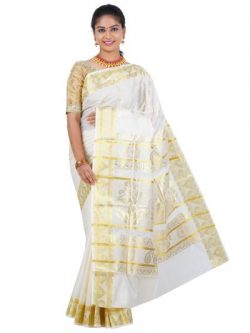 Womens Kerala Cream Saree 34