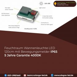 Feuchtraum Wannenleuchte LED 120cm mit Bewegungsmelder IP65 5 Jahre Garantie 4000K