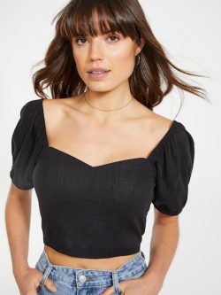 Linen Blend Francesca Top Black – Dotti Online