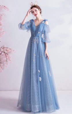 Formaldressau V Neck Blue Evening Gowns Online Australia 2021-2022