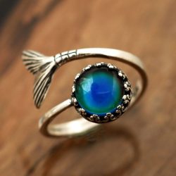 Adjustable Mermaid Tail Mood Ring In Sterling Silver