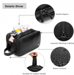 Large Capacity Waterproof Leather Toiletry Bag for Men-bosidu