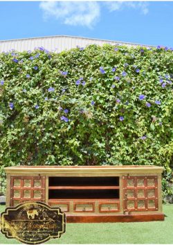 Indian Embossed Brass Tile Entertainment Unit