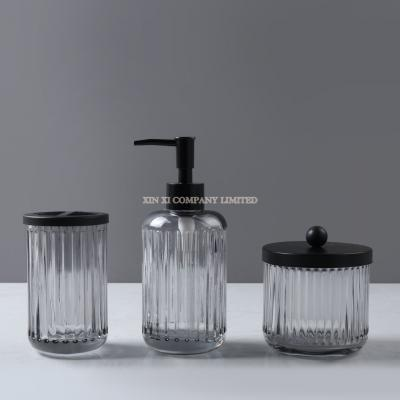 Luxury and fasion style glass embossed stripes 3pcs set bathroom accessories