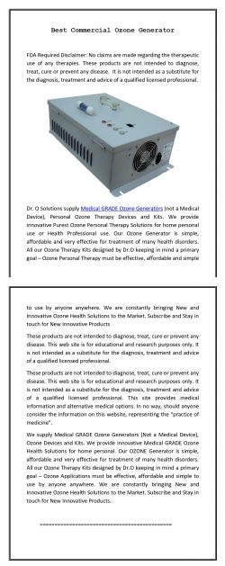 Dr. O Solutions supply Medical GRADE Ozone Generators