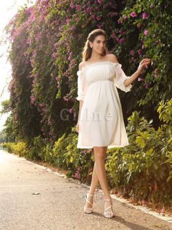 Chiffon Empire Waist Half Sleeves Off The Shoulder Wedding Dress – Gillne.com