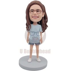 Custom Beautiful Girl Bobbleheads In Light Blue T-shirt