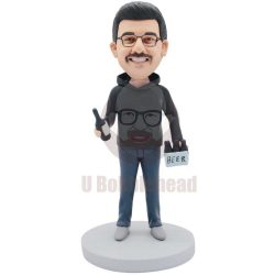 Custom Male Bobbleheads In Black Sweatshirt Holding Beer