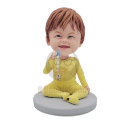 Custom Cute Baby Bobbleheads In Yellow Bodysuit.