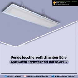 Pendelleuchte weiß dimmbar Büro 120x30cm Farbwechsel mit UGR<19