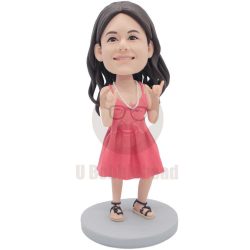 Custom Female Bobbleheads In Pink Slip Dress