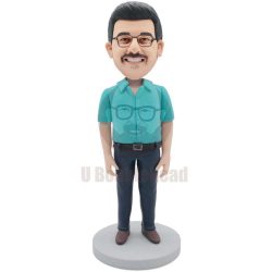 Custom Male Bobbleheads In Teal T-Shirt