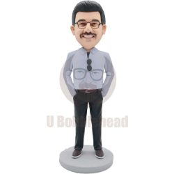 Custom Male Office staff Bobbleheads In Light Blue Shirt