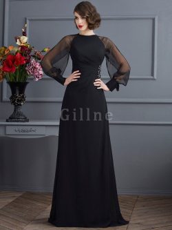 Long Sweep Train Chiffon Zipper Up Sheath Evening Dress – Gillne.com