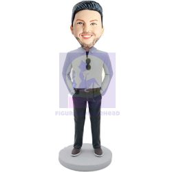 Male Office staff In Light Blue Shirt Custom Figure Bobbleheads