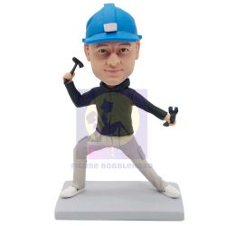 Male Repairman In Black Sweatshirt Holding Tools Custom Figure Bobbleheads