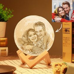 Lámpara Luna de Foto Personalizada 3D Impresión, Lámpara Grabada – Toque Dos Colores