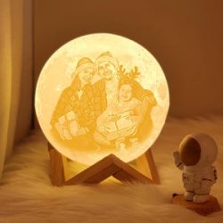 Familia 2 Colores Foto Personalizada Lámpara Luna 3D Impresión Grabado con Nombre