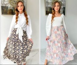 Get a romantic look with a modest blouse and maxi skirt