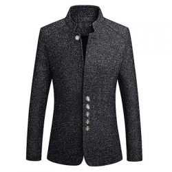 “Ontario” Slim Fit Mandarin Collar Jacket – Charcoal