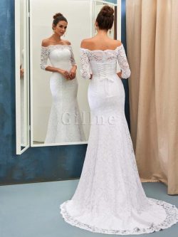 Abito da sposa con tre quarti lunghezza maniche onorevole semplice sirena moda con ricamo – ...