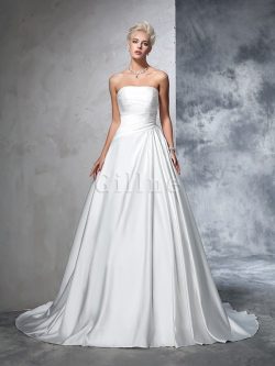 Chapel Train Sleeveless Satin Long Ball Gown Wedding Dress – Gillne.com