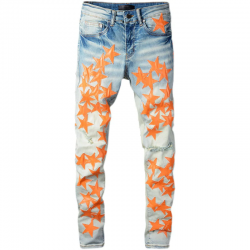 “Hollywood” Patchwork Denim Jeans – Orange