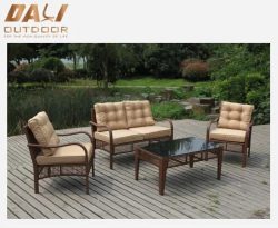 All Weather flat rattan 4 pieces brown outdoor set plastic rattan sofa rattan furniture corner sofa