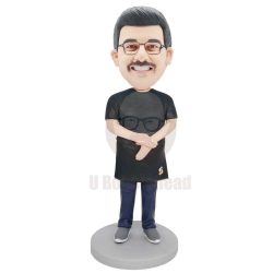 Custom Male Clerk Bobbleheads In Black Apron