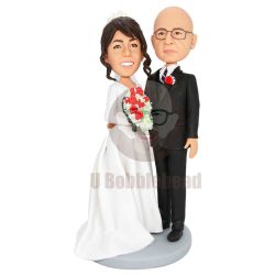 Custom Wedding Bobbleheads Bride Holding Beautiful Bouquet