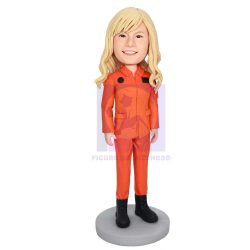 Female Worker In Orange Tooling Custom Figure Bobbleheads