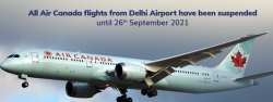 Suspension of Air Canada flight from Delhi Airport until 26th September 2021