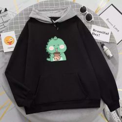 dinosaur hoodie, Funny Dinosaur Drink Milk Tea Hoodie