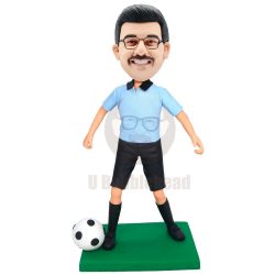 Custom Male Soccer Player Bobbleheads In Blue T-shirt