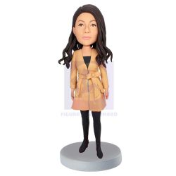 Female In Khaki Coat And Boots Custom Figure Bobbleheads