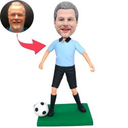 Custom Male Soccer Player Bobbleheads In Blue T-shirt